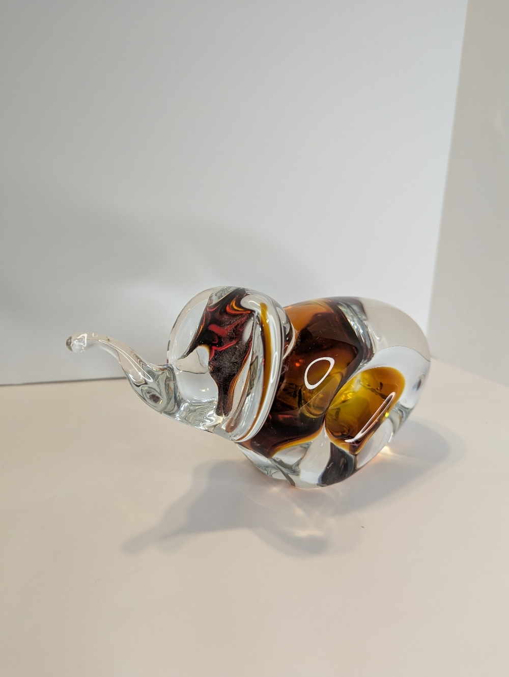 Glassworks Chribska Czech Republic Glass Elephant Clear And Amber